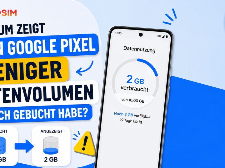 Google Pixel zeigt 2 GB statt der gebuchten 10 GB Datenvolumen – BuddySIM eSIM