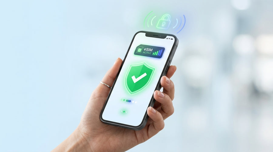 Smartphone mit aktiver, sicherer eSIM-Verbindung