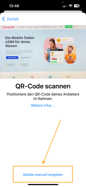 eSIM manuell aktivieren auf iPhone 13 – Anleitung – BuddySIM